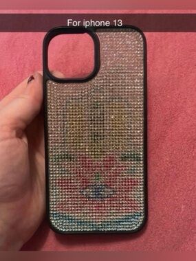Rhinestone Floral Phone Case for iPhone 13 - Pink Multi